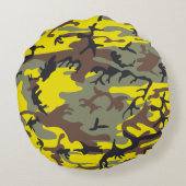 黄色と茶色の迷彩、軍隊、陸軍 ラウンドクッション (裏面)