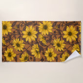 黄色と茶色の野生のヒマワリ ビーチタオル (正面)