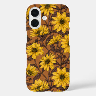 黄色と茶色の野生のヒマワリ iPhone 16ケース