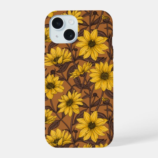 黄色と茶色の野生のヒマワリ iPhone 15ケース (裏面)
