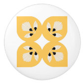 黄色と華美黒の民族花 セラミックノブ (正面)