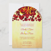 黄色と赤いハートのバラのウェディング・招待状 招待状 (正面)