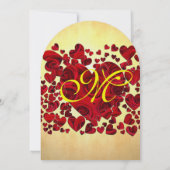 黄色と赤いハートバラ結婚式招待状 招待状 (裏面)