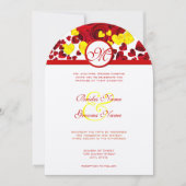 黄色と赤いハートバラ結婚式招待状 招待状 (正面)