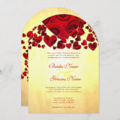 黄色と赤いハートバラ結婚式招待状 招待状 (正面/裏面)
