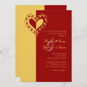 黄色と赤いハート結婚式招待状 招待状 (正面/裏面)