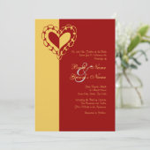 黄色と赤いハート結婚式招待状 招待状 (スタンド正面)