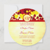 黄色と赤いハート金ゴールドバラ結婚式招待状 招待状 (正面)