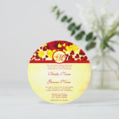 黄色と赤いハート金ゴールドバラ結婚式招待状 招待状 (スタンド正面)