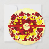 黄色と赤いハート金ゴールドバラ結婚式招待状 招待状 (裏面)