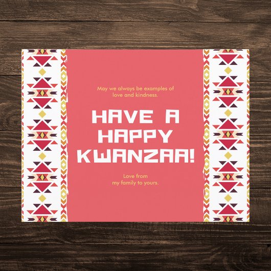 黄色と赤のアフリカの部族模様クワンザ シーズンポストカード