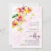 黄色と赤のオーキッド・エレガントな結婚式 招待状 (正面)