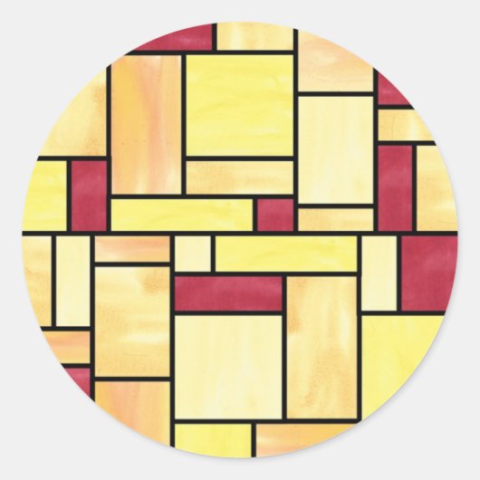 黄色と赤のステンドグラス ラウンドシール (正面)