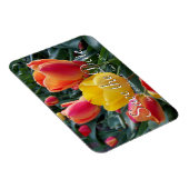 黄色と赤のチューリップの庭の写真の日付を保存 マグネット (右側)