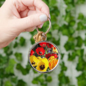 黄色と赤のチューリッププレミアムキーリング キーホルダー (手)