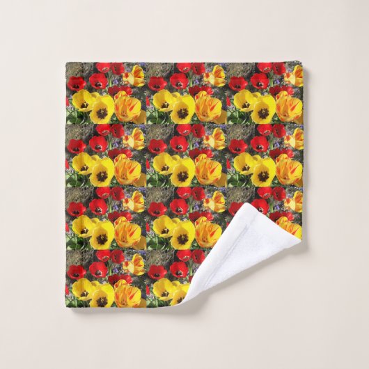 黄色と赤のチューリップ ウォッシュタオル (ウォッシュタオル)