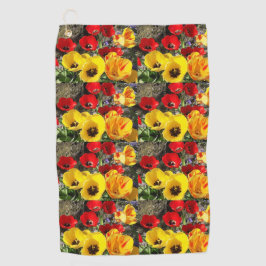黄色と赤のチューリップ ゴルフタオル