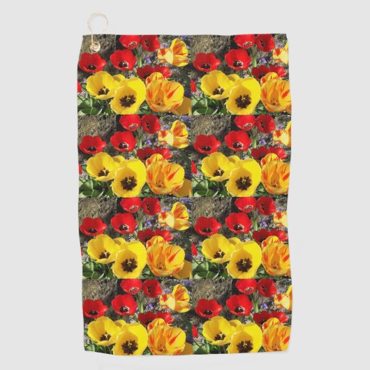 黄色と赤のチューリップ ゴルフタオル (正面)