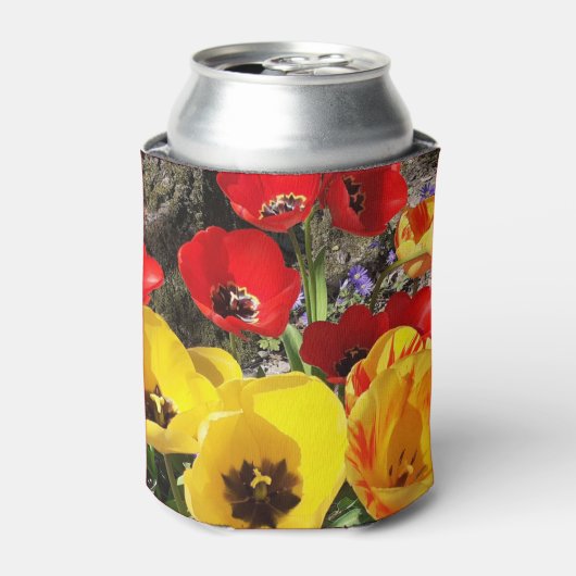 黄色と赤のチューリップ 缶クーラー (缶正面)