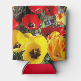 黄色と赤のチューリップ 缶クーラー