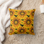 黄色と赤のデイジーの花とストライプ クッション (ブランケット)