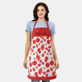 黄色と赤のトマト色の鉛筆スケッチ エプロン (着用した状態)
