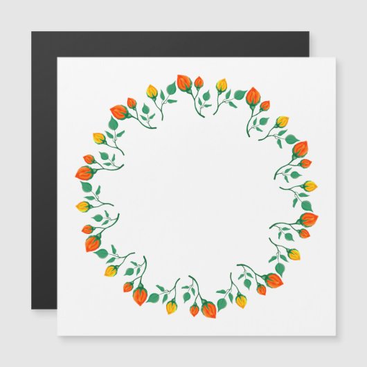 黄色と赤のバラの花を持つフローラの丸い枠 (正面/裏面)