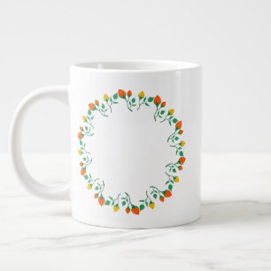 黄色と赤のバラの花を持つフローラの丸い枠 ジャンボコーヒーマグカップ
