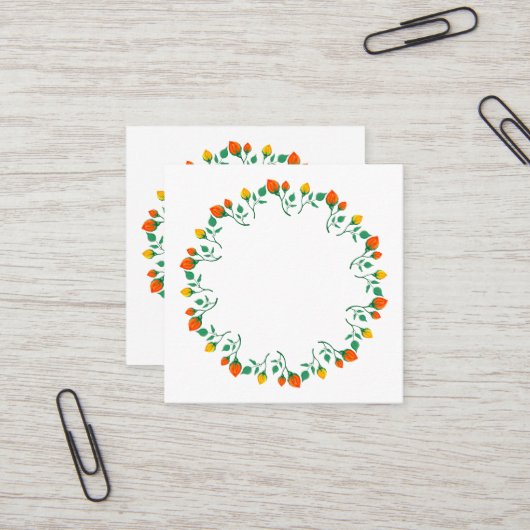 黄色と赤のバラの花を持つフローラの丸い枠 スクエア名刺 (正面/裏面インサイチュ)