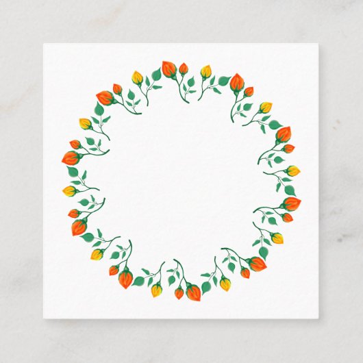 黄色と赤のバラの花を持つフローラの丸い枠 スクエア名刺 (裏面)