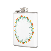 黄色と赤のバラの花を持つフローラの丸い枠 フラスク (左)