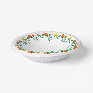 黄色と赤のバラの花を持つフローラの丸い枠 ペーパーボウル