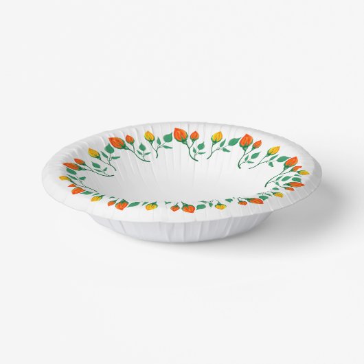 黄色と赤のバラの花を持つフローラの丸い枠 ペーパーボウル (傾斜あり)