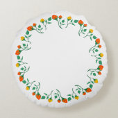 黄色と赤のバラの花を持つフローラの丸い枠 ラウンドクッション (裏面)