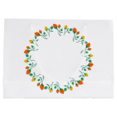 黄色と赤のバラの花を持つフローラの丸い枠 ラージペーパーバッグ (裏面)