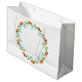 黄色と赤のバラの花を持つフローラの丸い枠 ラージペーパーバッグ (正面アングル)