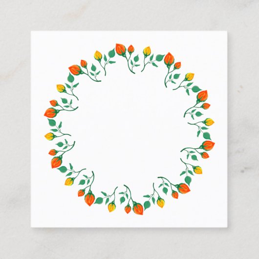 黄色と赤のバラの花を持つフローラの丸い枠 予約カード (裏面)