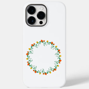 黄色と赤のバラの花を持つフローラの丸い枠 Case-Mate iPhone 14 PRO MAXケース