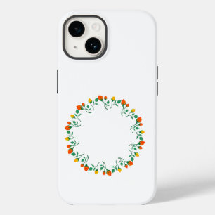 黄色と赤のバラの花を持つフローラの丸い枠 Case-Mate iPhone 14ケース