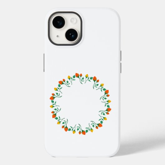 黄色と赤のバラの花を持つフローラの丸い枠 Case-Mate iPhoneケース (裏面)