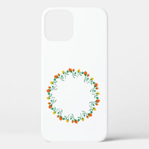 黄色と赤のバラの花を持つフローラの丸い枠 iPhone 12ケース