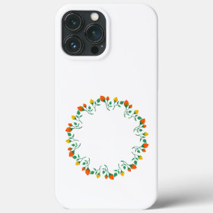 黄色と赤のバラの花を持つフローラの丸い枠 iPhone 13 PRO MAXケース
