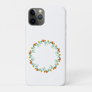 黄色と赤のバラの花を持つフローラの丸い枠 iPhone 11 PROケース