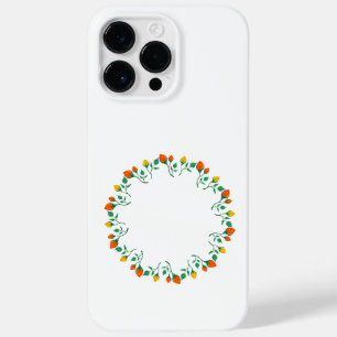 黄色と赤のバラの花を持つフローラの丸い枠 Case-Mate iPhone 14 PRO MAXケース