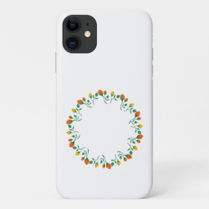 黄色と赤のバラの花を持つフローラの丸い枠 iPhone 11 ケース
