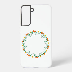 黄色と赤のバラの花を持つフローラの丸い枠 SAMSUNG GALAXY S22+ケース
