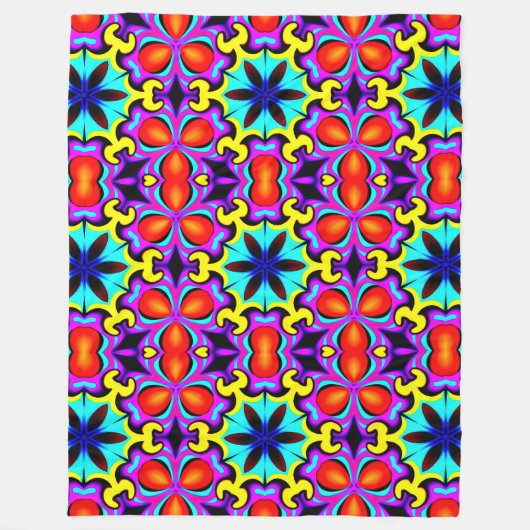 黄色と赤のパターン（の模様が）あるフリースブランケット フリースブランケット (正面)