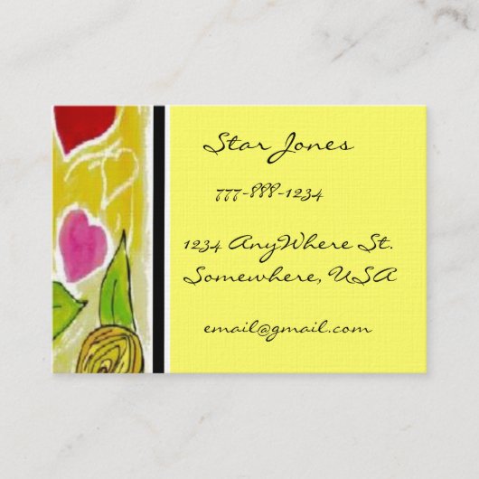 黄色と赤のフローラハートと花 名刺 (正面)