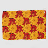 黄色と赤のマリゴールドの花 ゴルフタオル (横)