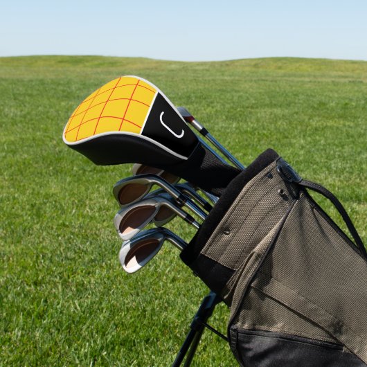 黄色と赤のミニマルの格子模様のプリント ゴルフヘッドカバー (インサイチュ)